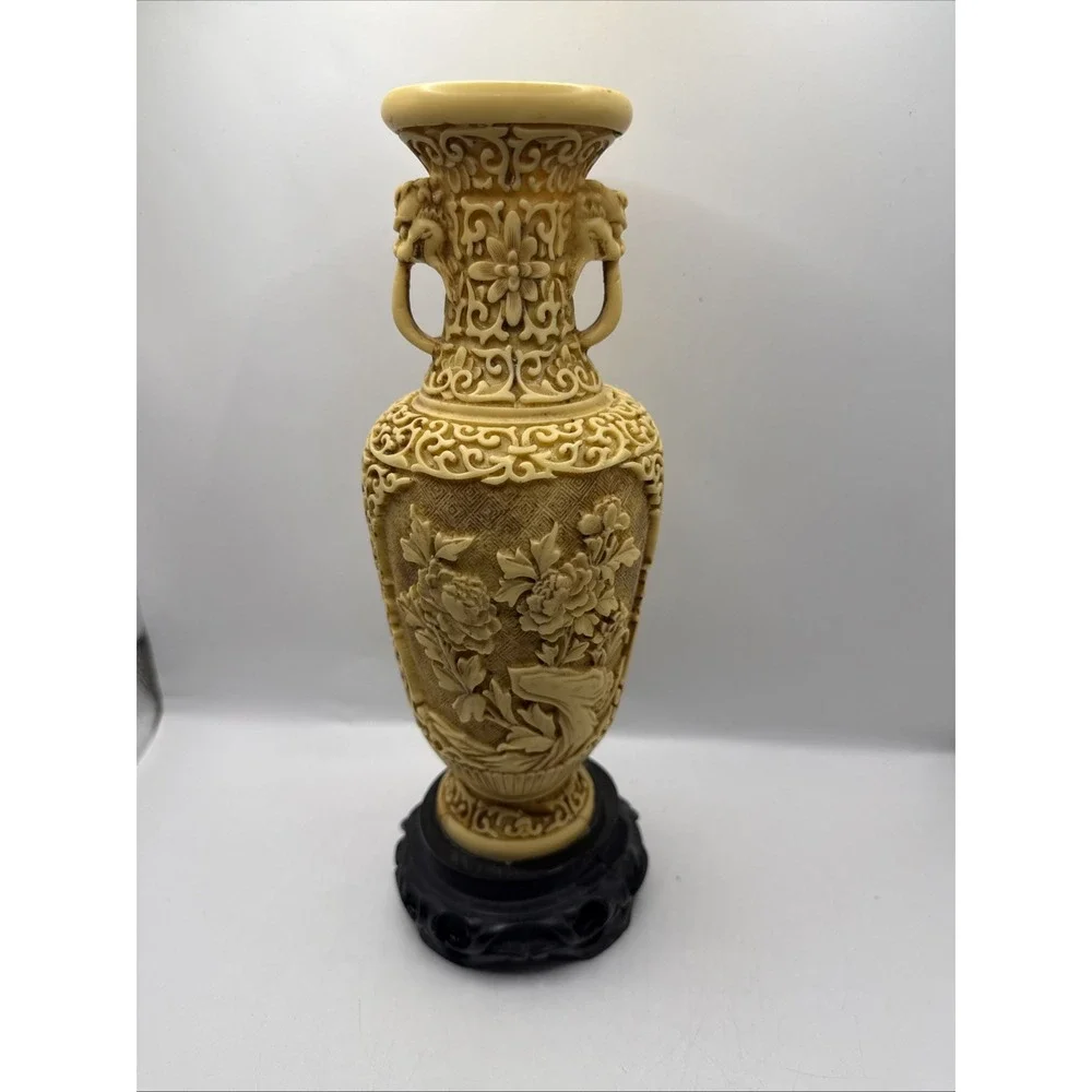 Antique Signed Chinese Carved Soapstone Vase Detailed Engraving Natural Stone11